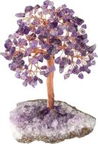 KYEYGWO Ametisto Reiki gydomųjų kristalų medis ant natūralaus ametisto druzos segmento žaliavinio gabalo pagrindo, akmeninis pinigų medis Feng Shui Bonsai medžio figūros Ornamentas Namų apdaila laimei, turtui