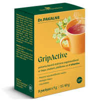 DR. PAKALNS Gripactive su liepų žiedais, šeivamedžiu ir vitaminu C paketėliai, 8 vnt.