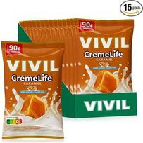 VIVIL Creme Life Caramel, 15 maišelių, karamelės skonio kreminiai saldainiai, be cukraus ir glitimo, 15 x 90 g
