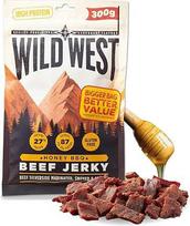 Wild West Beef Jerky, 300 g Honey BBQ Beef, džiovintos jautienos džiovinta mėsa su dideliu kiekiu baltymų, baltyminiai užkandžiai