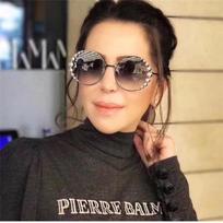 Europietiški ir amerikietiški retro perliniai apvalūs rėmeliai moteriški saulės akiniai - Modelis 3403. Gunmetal frame, double gray lenses