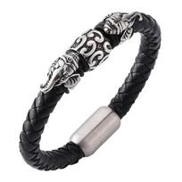 Dramblio apyrankė vyrams, bangle, tikros odos, rankos grandinėlė, sagtelė, pakabukas, vyriška, moteriška, laimės apyrankė, papuošalas, dovana 165mm juoda