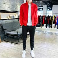Madingas unisex sportinis kostiumas: Stovinčios apykaklės kardiganas ir džemperis, idealūs pavasariui/rudeniui, dviejų dalių rinkinys, pritaikomas. 5XL raudona