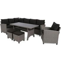 Lauko baldų komplektas LAROS su pufais ir foteliu BLACK/GREY