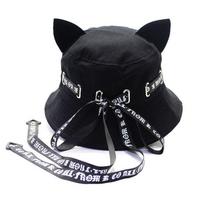 Unisex lauko laisvalaikio Panamos kepurė kibiras kepurė Mielos katės ausys Streamer žvejo kepuraitė vasaros kepurės nuo saulės juoda