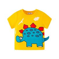 2025 m. Betop Kids' korėjietiški animaciniai marškinėliai su dinozaurais, vasariniai marškinėliai trumpomis rankovėmis berniukams. 120 cm geltonas dinozauro spalva
