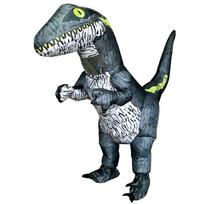 Realistiškas pripučiamas Velociraptoriaus kostiumas, suaugusiems One size, 150-190cm žalia