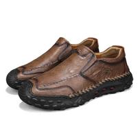 38-48 Outdoor Leather Shoes Mens Hiking Sneakers Car Driving Shoes Leather Large Size Ankle Boots 38 chaki