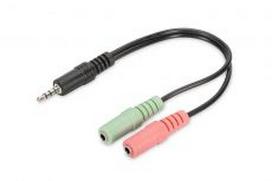ASSMANN 3.5mm 4pin M to 2x 3.5mm 3pin F AUDIO adapter 0.2m, AK-510301-002-S