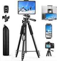 "2024 Upgrade" 165 cm / 65 colių fotoaparato trikojis išmaniesiems telefonams "iPad", 360° pasukamas nešiojamas trikojis su nuotoliniu užrakto paleidimu, suderinamas su planšetiniais kompiuteriais, visais mobiliaisiais telefonais, "iPhone",