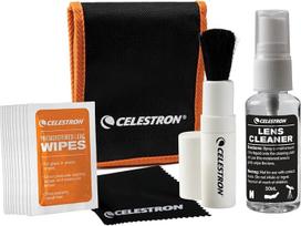 "Celestron" 93576 Objektyvų valymo rinkinys - 10 drėgnų servetėlių, valymo skysčio, objektyvo šluostės ir ištraukiamo objektyvo šepetėlio minkštame dėkle, juoda/apelsinų spalva