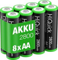 "HiQuick" AA baterija, Ni-MH "Mignon AA" 2800 mAh baterija, įkraunama 1,2 V AA baterija, 8 x "Mignon AA