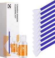 "K&F Concept" jutiklio valymo rinkinys su 10 vienetų 12 mm mikropluošto tamponų, skirtų M4/3 fotoaparatams, ir 20 ml skysto valymo skysčio rinkiniu DSLR fotoaparatų objektyvams filtruoti