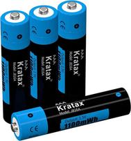 "Kratax" įkraunama ličio AAA baterija, 1100 mWh 1,5 V AAA ličio baterija, greitas įkrovimas, 1200 įkrovimo ir iškrovimo ciklų (4 vnt.)