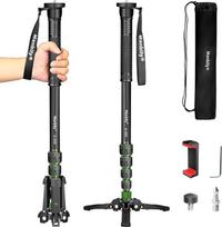 "Manbily" išplečiamas aliuminio fotoaparato monopodas su kojelėmis, nešiojamasis kelioninis ir nuimamas trikojis DSLR "Canon" / "Sony" / mobiliajam telefonui, 5 sekcijos iki 170 cm, maksimali apkrova 15,5 kg (A-222)
