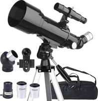 "Misilmp" teleskopas su objektyvais, mobiliojo telefono laikikliu ir krepšiu 70 mm diafragmos 400 mm refraktoriaus teleskopas pradedantiesiems ir vaikams, nešiojamas trikojis astronomijos teleskopas suaugusiesiems (juodas)