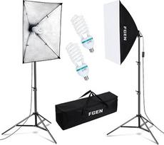 "Softbox" fotostudijos rinkinys, FGen fotošviesa 2 x 50 x 70 cm Apšvietimas fotostudijoms su E27 lizdu 135 W 5500 K foto lempa ir 2 m reguliuojamais šviesos stovais, skirtais portretų studijai, produktų fotografijai