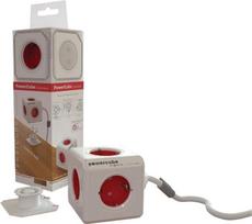 Allocacoc 18549 PowerCube Verlängerungskabel (3m, 5x Verteiler DE) 1307/DEEXPC Weiß,rot