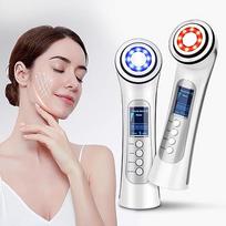 CARER BEAUTY veido masažuoklis nuo raukšlių 5 in 1 radijo dažnio prietaisas veidui su 2 LED šviesos terapija RF vibracijos jonais, skirtas kovai su raukšlėmis ir senėjimu, spuogų šalinimui, veido priežiūrai, giluminiam valymui
