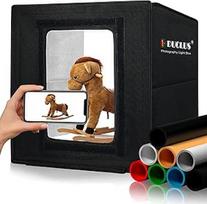 DUCLUS fotografijos dėžutė fotografijai, 30 x 30 cm nuotraukų dėžutė produktų fotografijai, sulankstomas mini fotostudijos rinkinys su 112 šviesos diodų, 8 blizgūs fonai, skirti juvelyrinių dirbinių šviesos palapinei