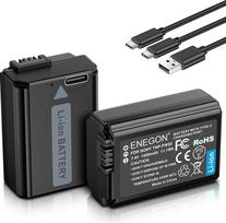 ENEGON NP-FW50 tiesioginio įkrovimo atsarginės baterijos 1500 mAh (2 pakuotės) su "2-in-1" USB-C įkrovimo kabeliu, skirtos "Sony ZV-E10", "NEX 3/5/7&SLT-A" serijai, "Sony A7", "A7SII", "A7R", "A7RII", "A3000", "A6000", "A6500", "A6300 00", "A64,00", "A64,