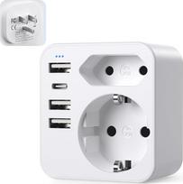 JAV adapterio kištukas, kelionių adapteris JAV su 3 USB 1 USB C (3,4 A), adapteris JAV Vokietijos kištukas, kištukinis lizdas, maitinimo adapteris, kelionių kištukas Amerikai, Kanadai, Meksikai, Tailandui, sieninis įkroviklis