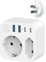 Kelionės adapteris Australija Vokietija kištukas su 4 USB (2 C tipo) 2 krypčių kelionių adapteris Naujoji Zelandija, kelionių kištuko adapteris Schuko į I tipo kištuką Naujoji Zelandija Australija Kinija Argentina lizdas