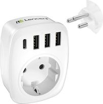 LENCENT kelioninis adapteris Šveicarija Vokietija kištukas, nuo ES iki CH, J tipo, kelioninis kištukas Šveicarijos Lichtenšteino sieniniams lizdams, su 3 USB/1 C tipo / AC lizdo adapteriu