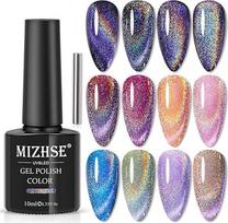 MIZHSE Cat Eye UV gelinis nagų lakas Universalus vaivorykštinis Cateye UV nagų lako rinkinys Holografinis 9D magnetinis nagų lakas Chameleono blizgučių gelis nagų dizainui Sparkle gelinis nagų lakas su magnetiniu rašikliu