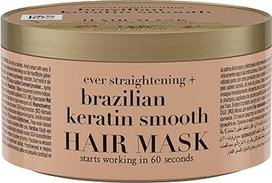 OGX Brazilian Keratin Smooth Hair Mask (300 ml) Drėkinamoji plaukų kaukė su keratino proteinais garbanotiems, garbanotiems ir banguotiems plaukams