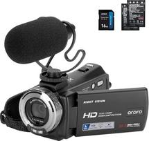 ORDRO V12 vaizdo kamera 1080P 30FPS IR naktinio matymo vaizdo kamera "YouTube", 16 kartų priartinanti skaitmeninė kamera su mini mikrofonu, nuotolinio valdymo pultu ir 2 baterijomis