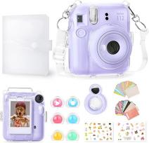 Rieibi Fujifilm Fujifilm Instax Mini 12 priedai, dovanų pakuotėje yra skaidrus Instax Mini 12 dėklas su dirželiu, mini nuotraukų albumas, veidrodėlis, "pasidaryk pats" lipdukai, spalvotas filtras (be fotoaparato) - violetinė, violetinis paketas,