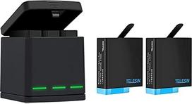 TELESIN Akku Ladegerät Kit für Go Pro Hero 8 Black Hero 7 Hero 6 Hero 5 Triple Charger & Batterie Aufbewahrungsbox Anzug 3-Kanal-Ladegerät mit 2 wiederaufladbaren Lithium-Ionen-Batterien für Go Pro