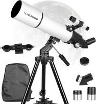Teleskopas 80 mm apertūra 600 mm, astronominis refrakcinis teleskopas suaugusiesiems ir pradedantiesiems FMC objektyvas AZ tvirtinimas su trikojo adapteriu ir nešiojimo krepšiu.