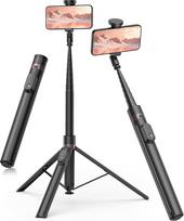 TONEOF 168 cm automatinis "Selfie Stick" trikojis, mobiliojo telefono trikojis su magnetiniu įkraunamu nuotolinio valdymo pulteliu, 360° pasukamas stovas su 2 sukimosi ašimis, išmaniojo telefono trikojis "iPhone" / "Android" - juodas