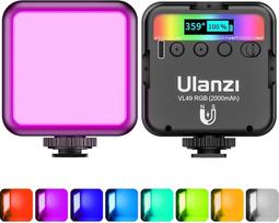 Vaizdo šviesa RGB, ULANZI VL49 LED vaizdo šviesa su 2000 mAh akumuliatoriumi, fotoaparato šviesa, maža, reguliuojamo apšvietimo 2500 K-9500 K, galiniai magnetai, kompaktiška fotošviesa, skirta apsipirkimui, produktų fotografijai ir "YouTube" vaizdo įrašam