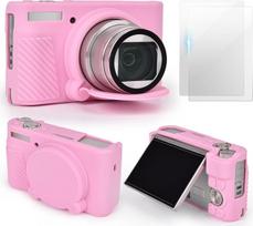 VOVMOEYA Fotoaparato dėklas Canon SX730 SX740 [su 2 ekrano apsaugomis], silikoninis dėklas, suderinamas su skaitmeniniu fotoaparatu Canon PowerShot SX730 SX730 SX740 HS, SX730 SX740 dėklo dangtelis, rožinis, apsauginis ir kompaktiškas