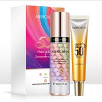 MERCILEN 2 viename vaivorykštės izoliuotas + apsauginis kremas nuo saulės SPF 50+ maskuojamasis drėkinamasis gruntas, šviesinantis ir kontūruojantis