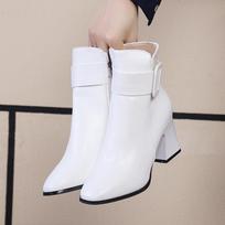 Balti Juodi Stori Aukštakulniai Ankle Boots Moterims Smailus Pirštas Šilti Elegantiški Trumpi Ankle Boots Moterims Kulkšnies Sagtis Apdaila 38 balta