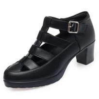 Breathable Cutout Close Head Platform Shoes Soft Leather  Summer Block Med Heels Gladiator Sandals for Office Mom 36 beige