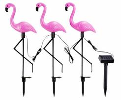 Saulės energijos įkraunamas LED sodo šviestuvų rinkinys - flamingai, 3 vnt, 53cm