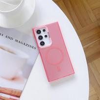 Prabangus belaidžio įkrovimo Magsafe dėklas Samsung S25 S23 Ultra S22 S24 Plus S21 S20 FE magnetinis smūgiams atsparus kieto galinio dangtelio buferis Samsung S21 5G pink