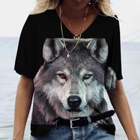 Women's T-shirts Animal Wolf 3d Print Tshirt Women Fashion T-shirt V-Neck Graphic T Shirts Women's Clothing Female Tops Summer S