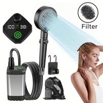 Atnaujinkite nešiojamąjį dušą su išmaniuoju skaitmeniniu ekranu ir filtro kempine, 6000 mAh USB įkraunama baterija, lengvu kempingo dušu lauke, stovyklavimui Upgrade Portable Shower