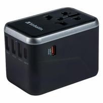 Verbatim EU/UK/US travel adapter, 3xUSB-A/2xUSB-C PD 61W, UTA-04, black/black, 49546