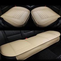 Universalus 5D automobilio PU odinis priekinės sėdynės galinės sėdynės užvalkalas, kvėpuojantis sėdynės pagalvėlė 3Pcs/set smėlis