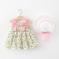 Vaikų suknelė kūdikiui vasarinės naujienos, suknelės su dviguba kaspinėle, princesės suknelės, nemokami galvos apdangalai. 73cm rožinė