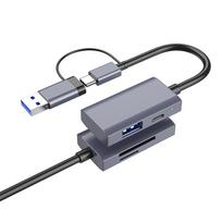 4 in 1 USB 3.0 Type-C kortelių skaitytuvo adapteris SD TF atminties kortelių skaitytuvas OTG duomenų perdavimo šakotuvas su didelės spartos 5Gbps, skirtas telefono planšetiniam kompiuteriui pilka spalva