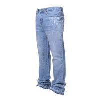 Men's Vintage Jeans Casual Straight Mid Waist Denim Pants Distressed Washed Trousers with Pockets for Streetwear Travel S šviesiai mėlyna spalva