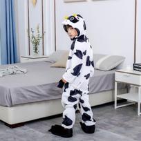 Juoda balta Animal Cow Cosplay pižama kigurumi onesie pižama Vaikiški berniukai su gobtuvu miegui Žieminiai batai dovanoms kostiuminiai drabužiai mergaičių komplektai 4T